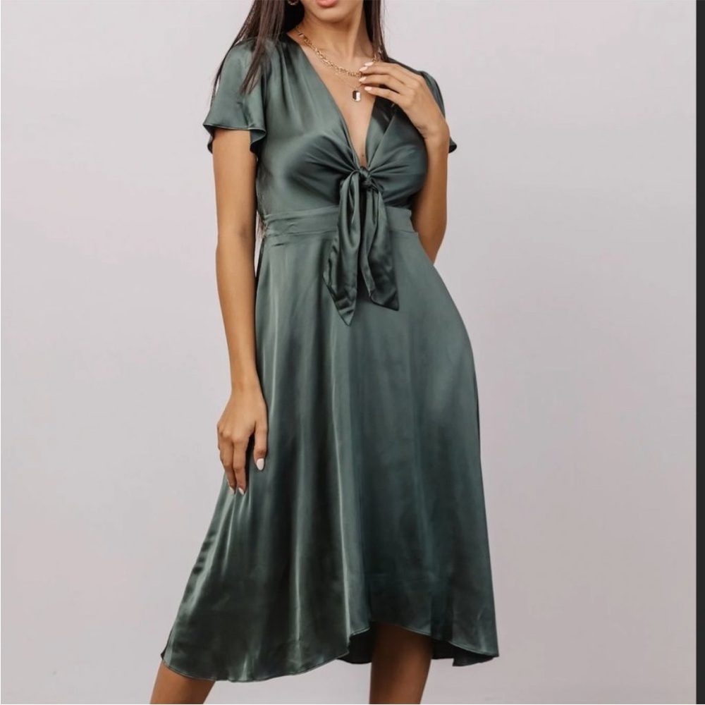 NWT Baltic Born XXXL Poppy green satin midi dress tie front plus size 3X cocktai